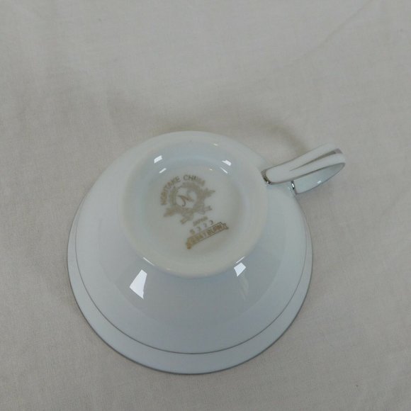 Set Noritake Grayburn Footed Cup 2.25" tall & Saucer 5 5/8" dia Platinum Trim - Picture 10 of 10
